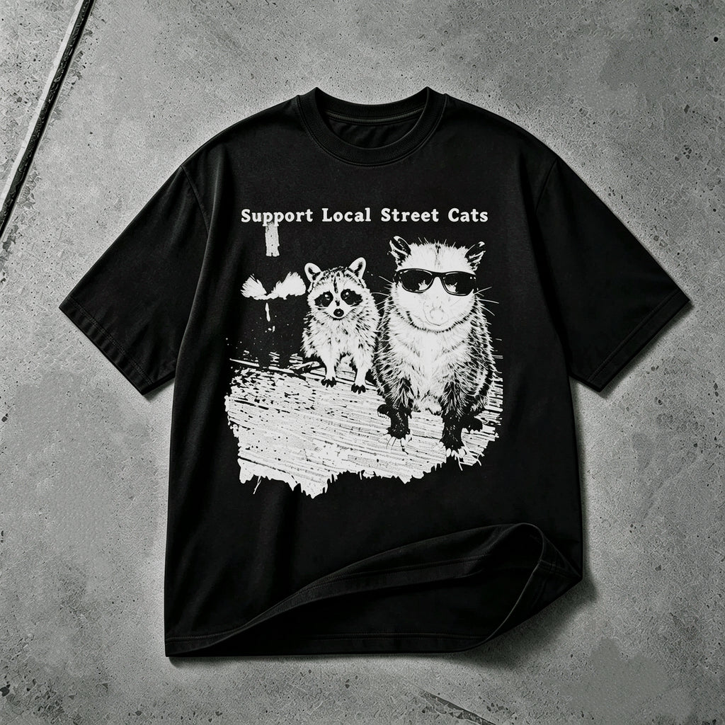 Support Local Street Cats funny cat graphic T-shirt black tee