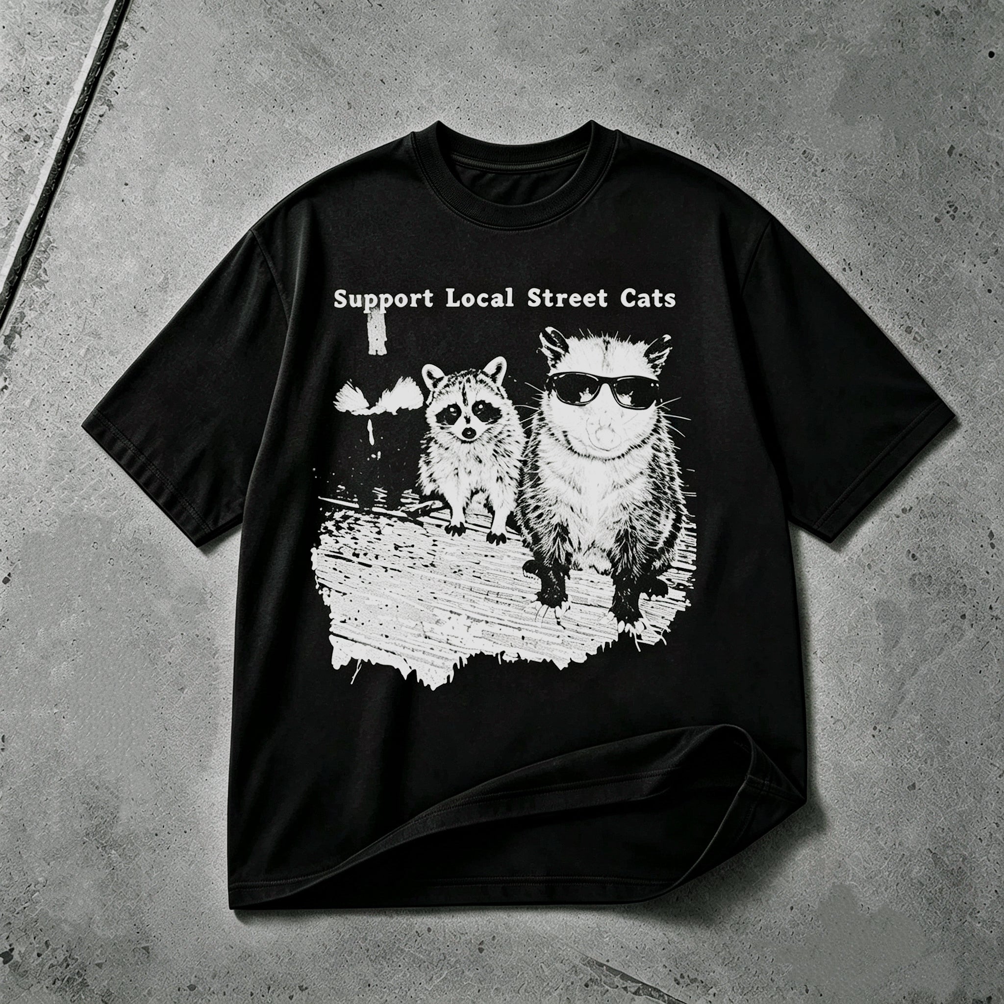 Support Local Street Cats funny cat graphic T-shirt black tee