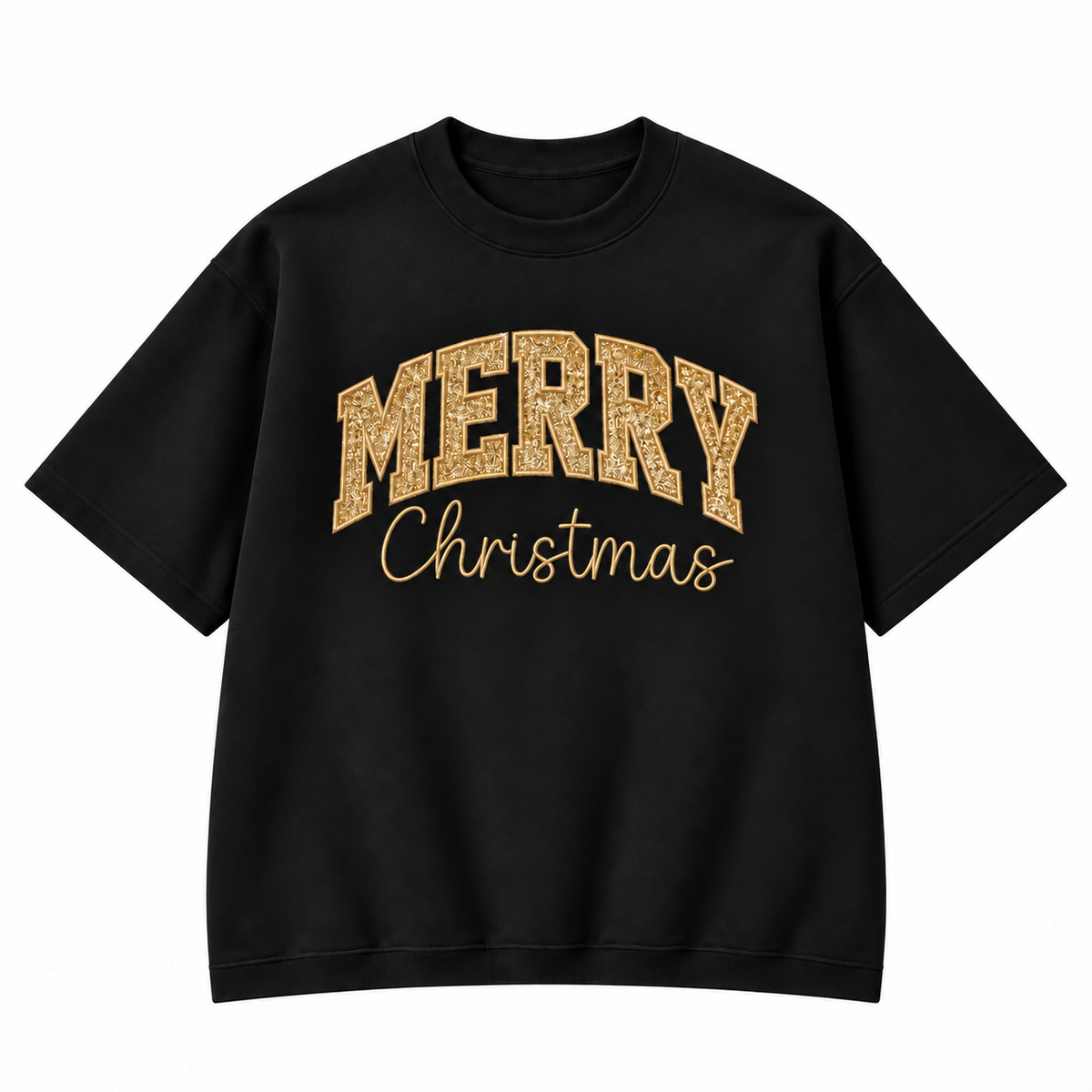 Merry Christmas Glitter Embroidered Holiday Apparel