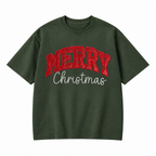 Merry Christmas Glitter Embroidered Holiday Apparel