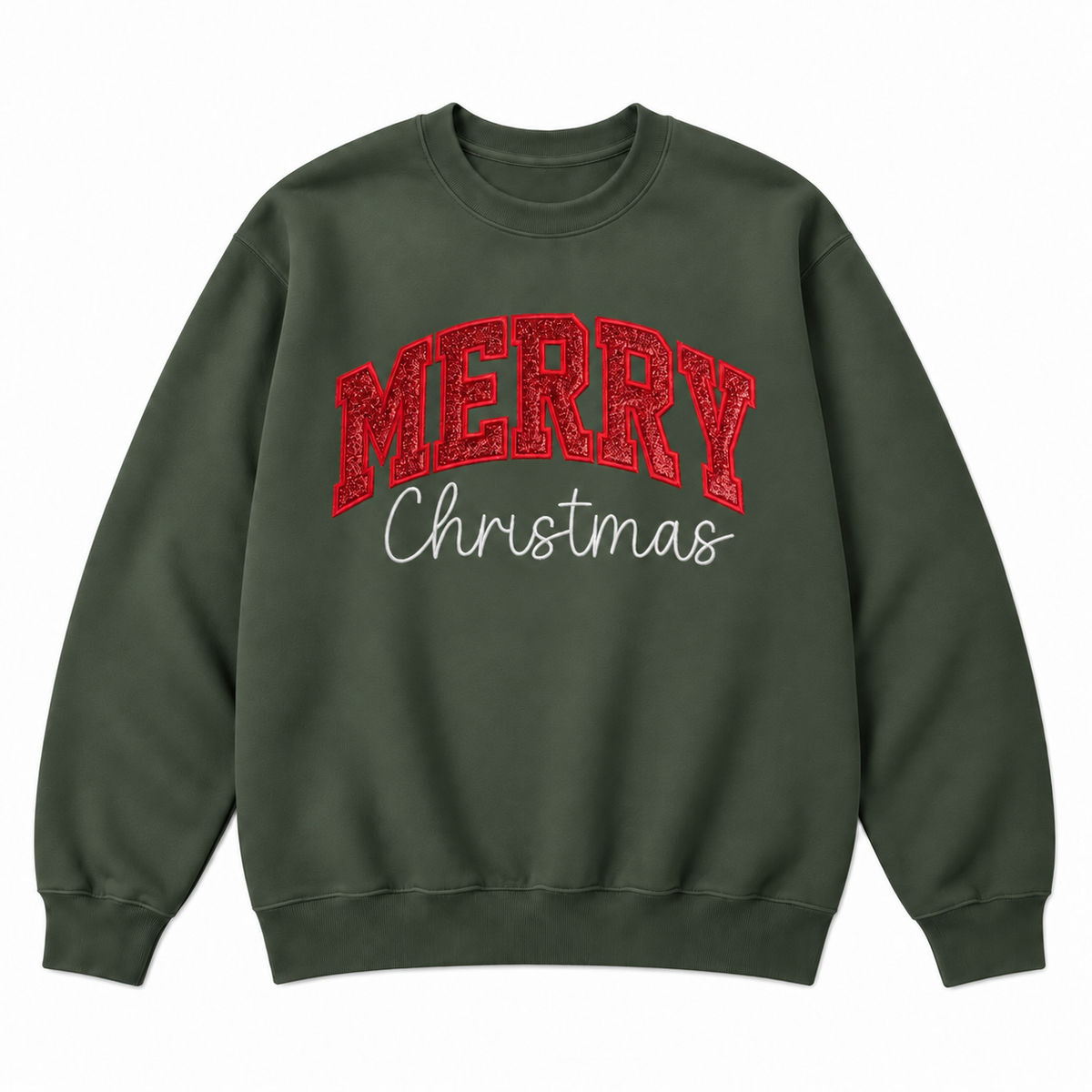Merry Christmas Glitter Embroidered Holiday Apparel