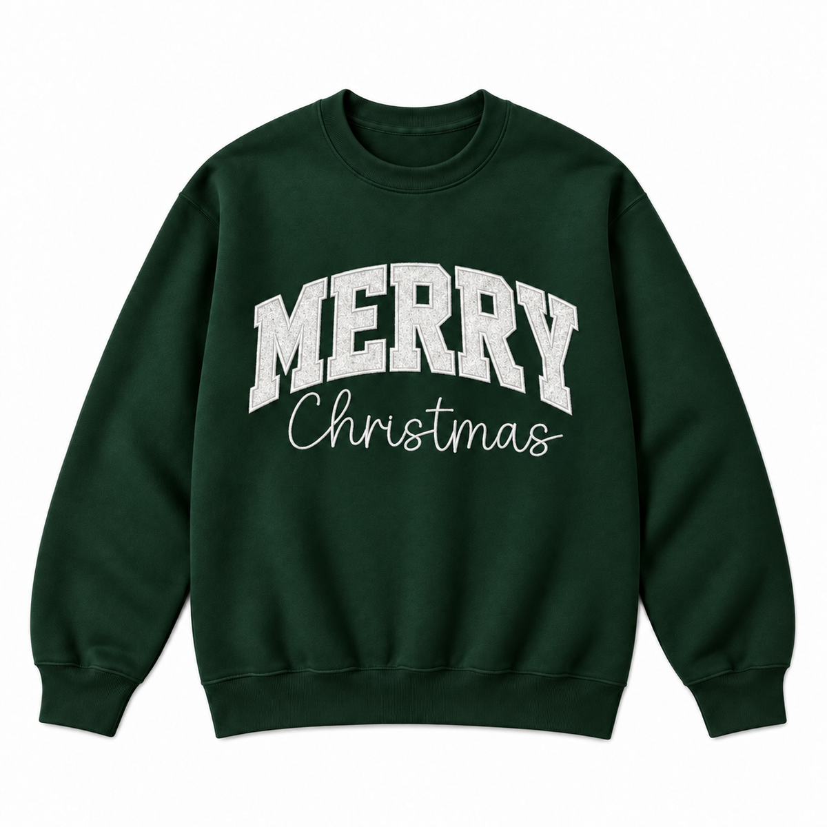 Merry Christmas Glitter Embroidered Holiday Apparel