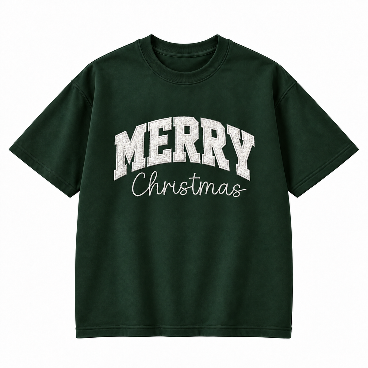 Merry Christmas Glitter Embroidered Holiday Apparel