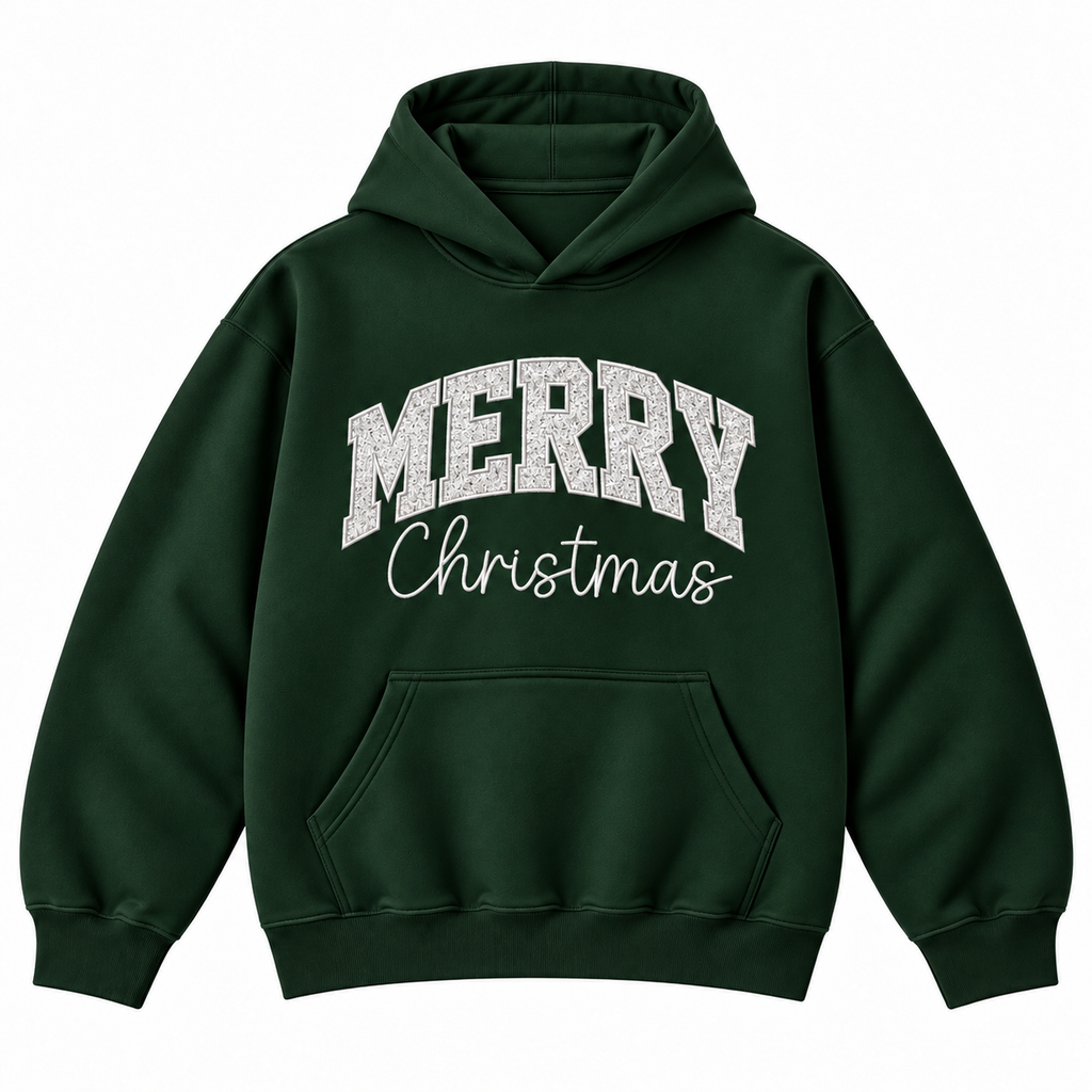 Merry Christmas Glitter Embroidered Holiday Apparel