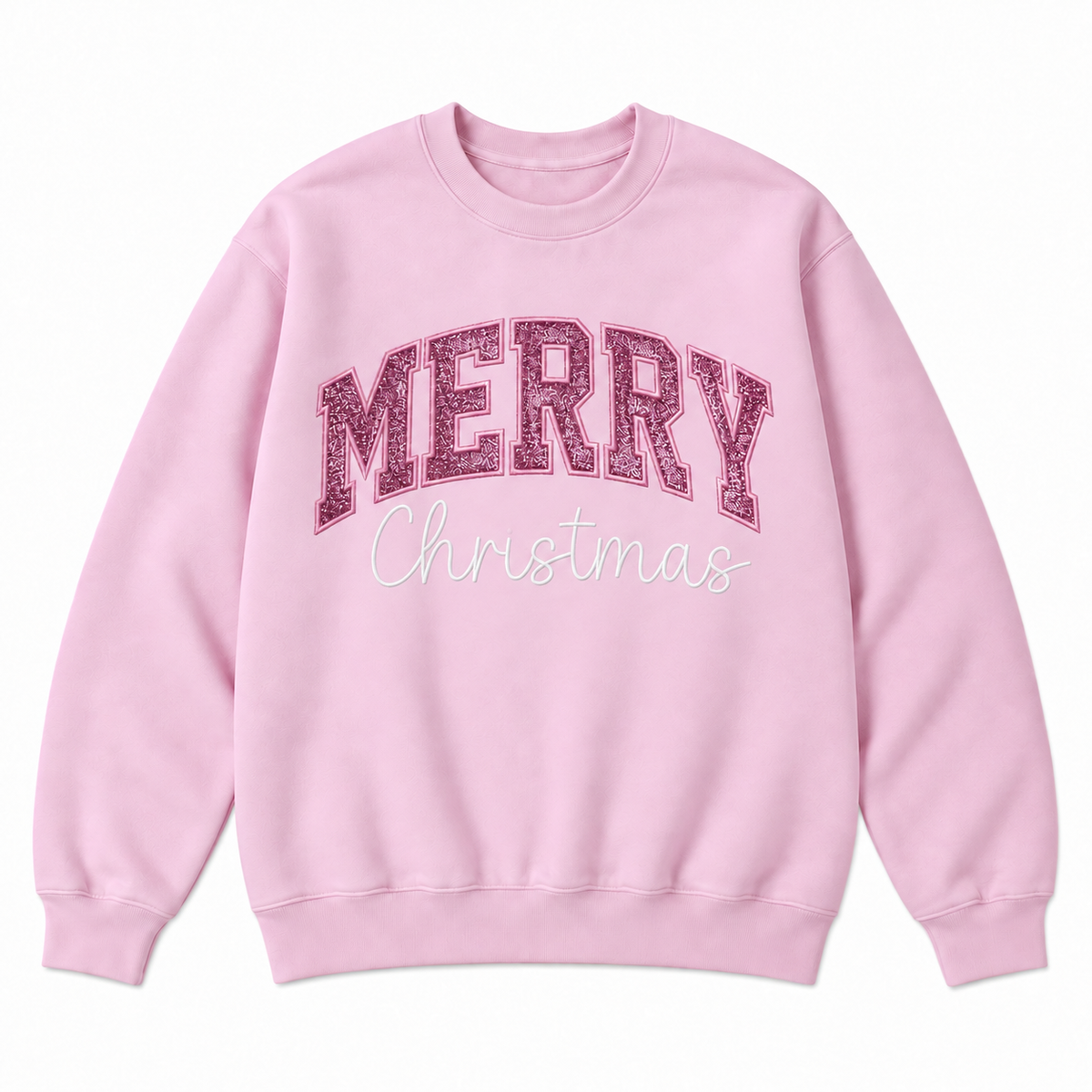 Merry Christmas Glitter Embroidered Holiday Apparel