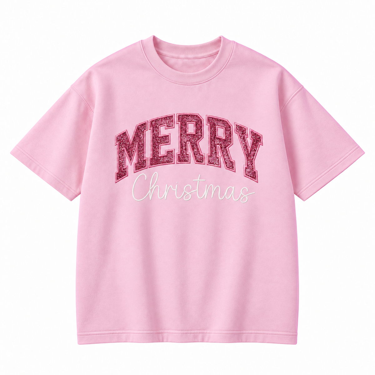 Merry Christmas Glitter Embroidered Holiday Apparel