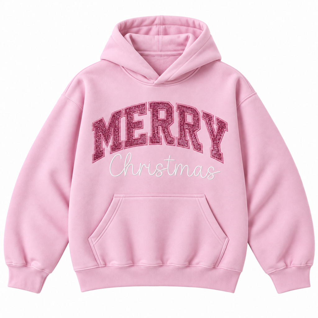 Merry Christmas Glitter Embroidered Holiday Apparel