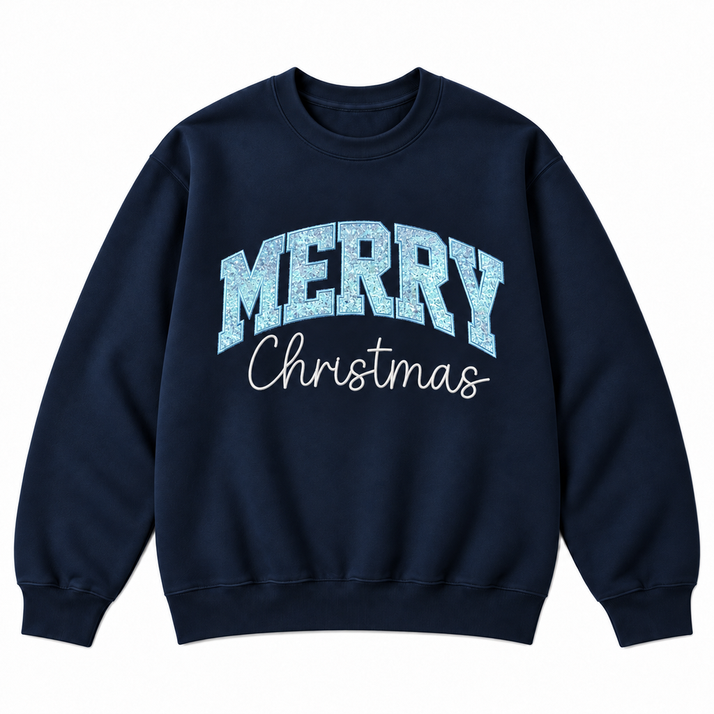 Merry Christmas Glitter Embroidered Holiday Apparel