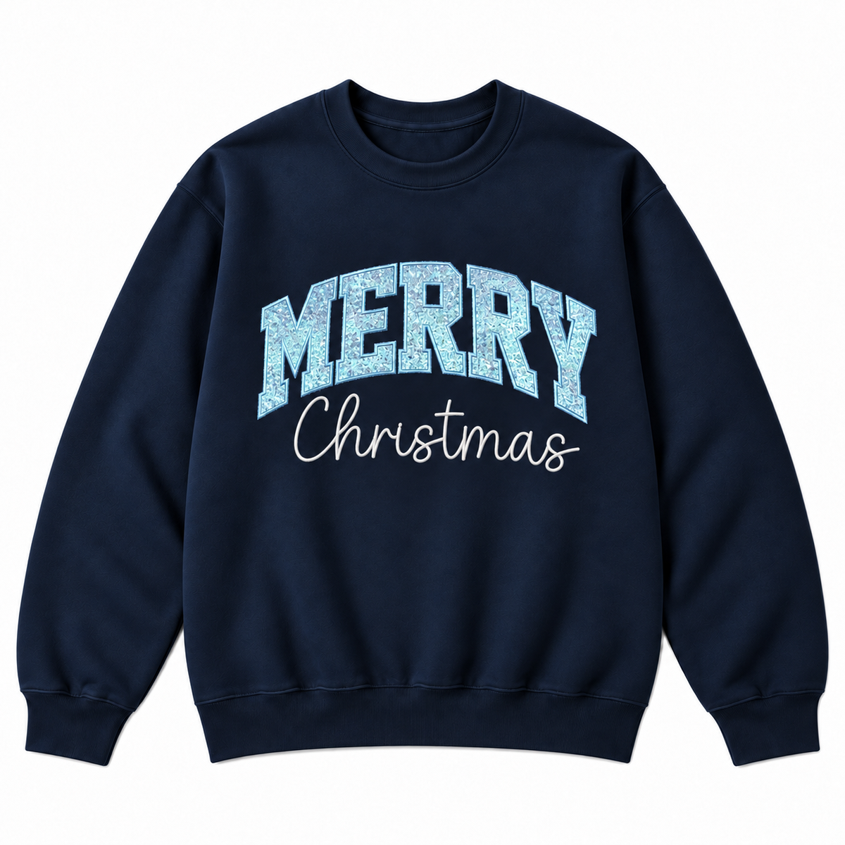 Merry Christmas Glitter Embroidered Holiday Apparel