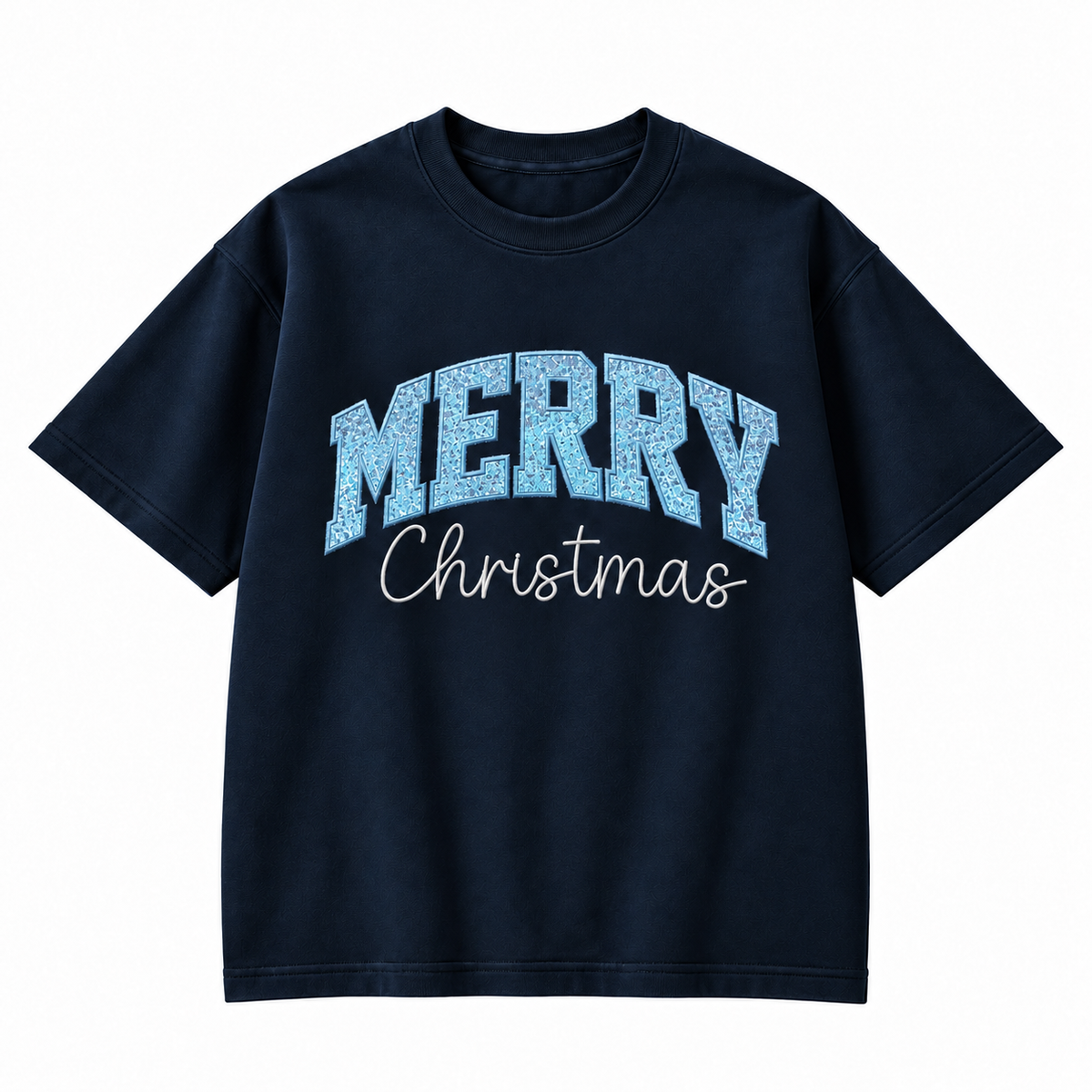 Merry Christmas Glitter Embroidered Holiday Apparel