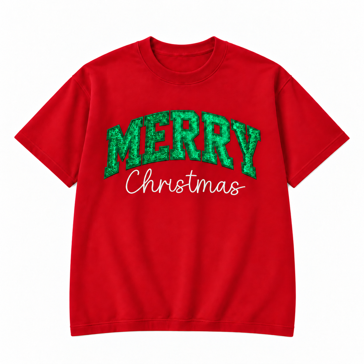 Merry Christmas Glitter Embroidered Holiday Apparel