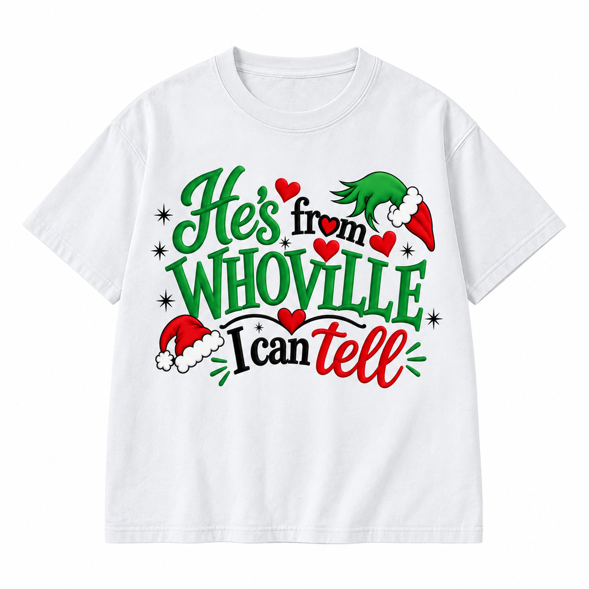 He’s From Whoville I Can Tell Embroidered Christmas Sweatshirt & Hoodie