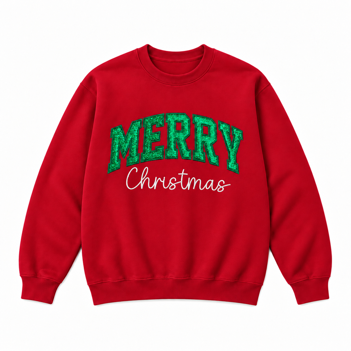 Merry Christmas Glitter Embroidered Holiday Apparel