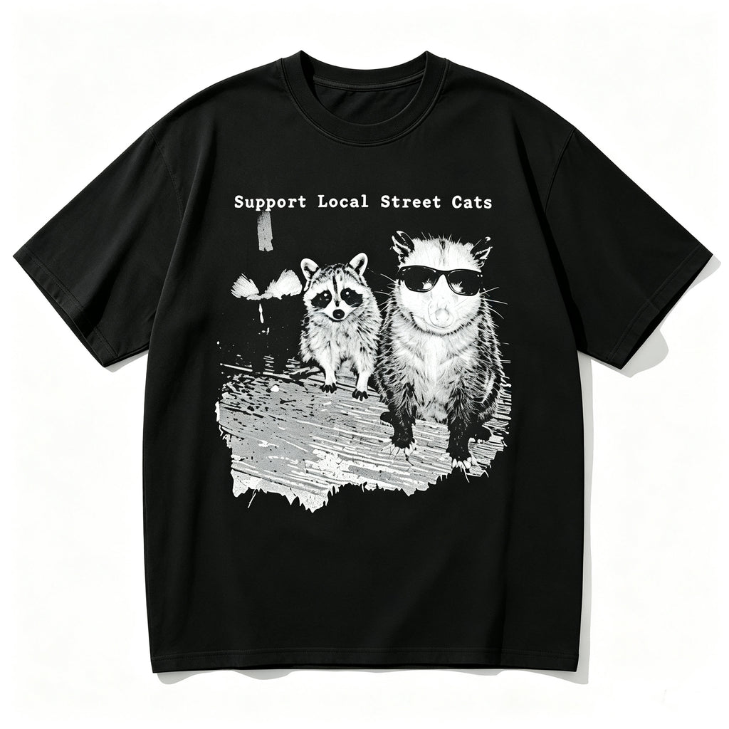 SUPPORT LOCAL STREET CATS FUNNY WILDLIFE GRAPHIC T-SHIRT