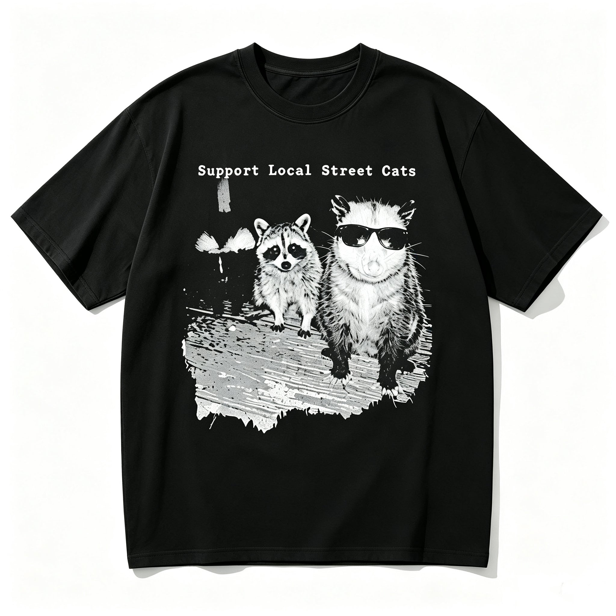 SUPPORT LOCAL STREET CATS FUNNY WILDLIFE GRAPHIC T-SHIRT