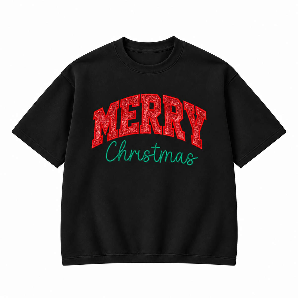 Merry Christmas Glitter Embroidered Holiday Apparel