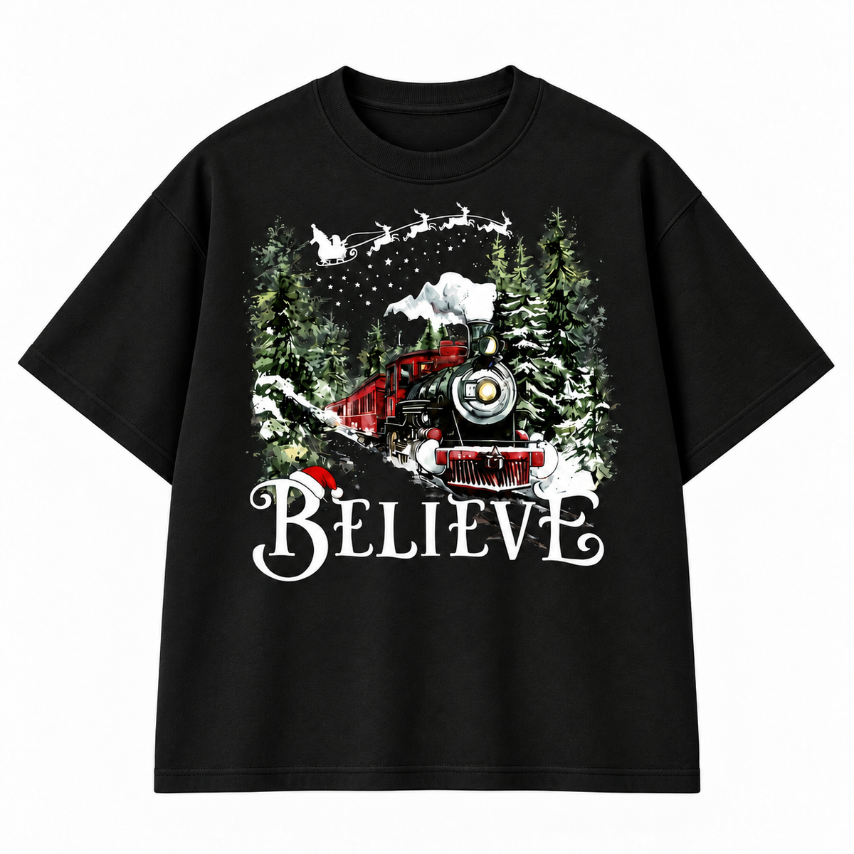 Believe Christmas Train Holiday Graphic Apparel