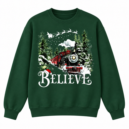 Believe Christmas Train Holiday Graphic Apparel