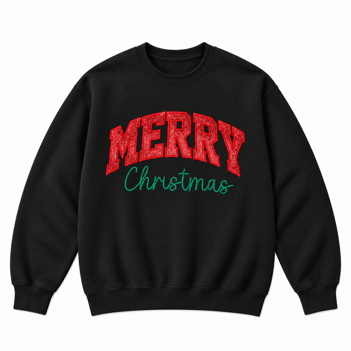 Merry Christmas Glitter Embroidered Holiday Apparel