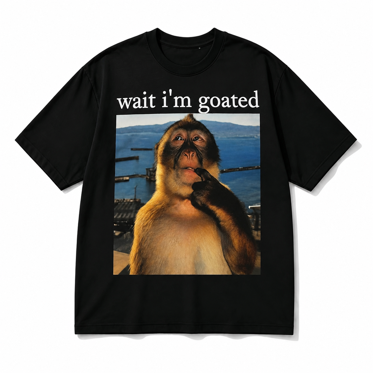 WAIT I'M GOATED FUNNY MONKEY MEME GRAPHIC T-SHIRT