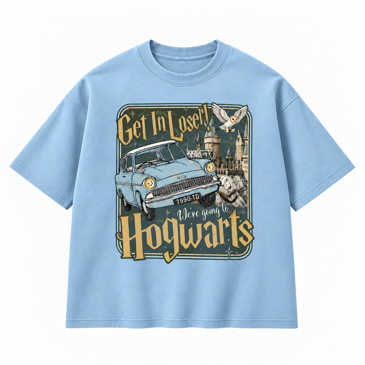 Vintage Magic Flying Car Castle Graphic Apparel