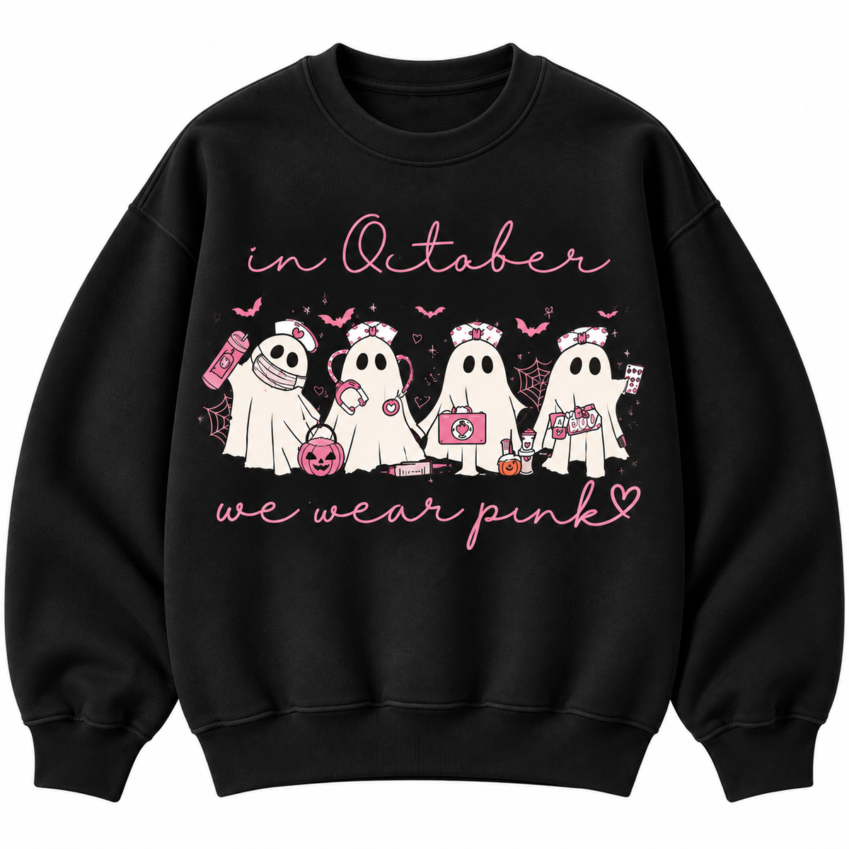 In October We Wear Pink Ghost Nurse Sweatshirt & Hoodie