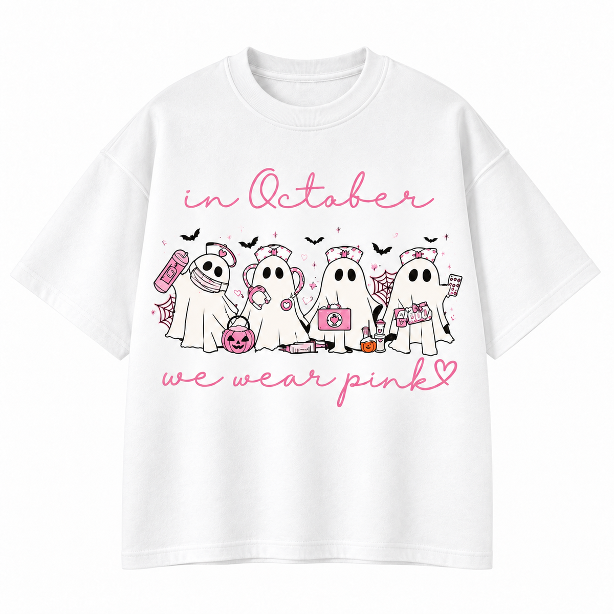 In October We Wear Pink Ghost Nurse Sweatshirt & Hoodie