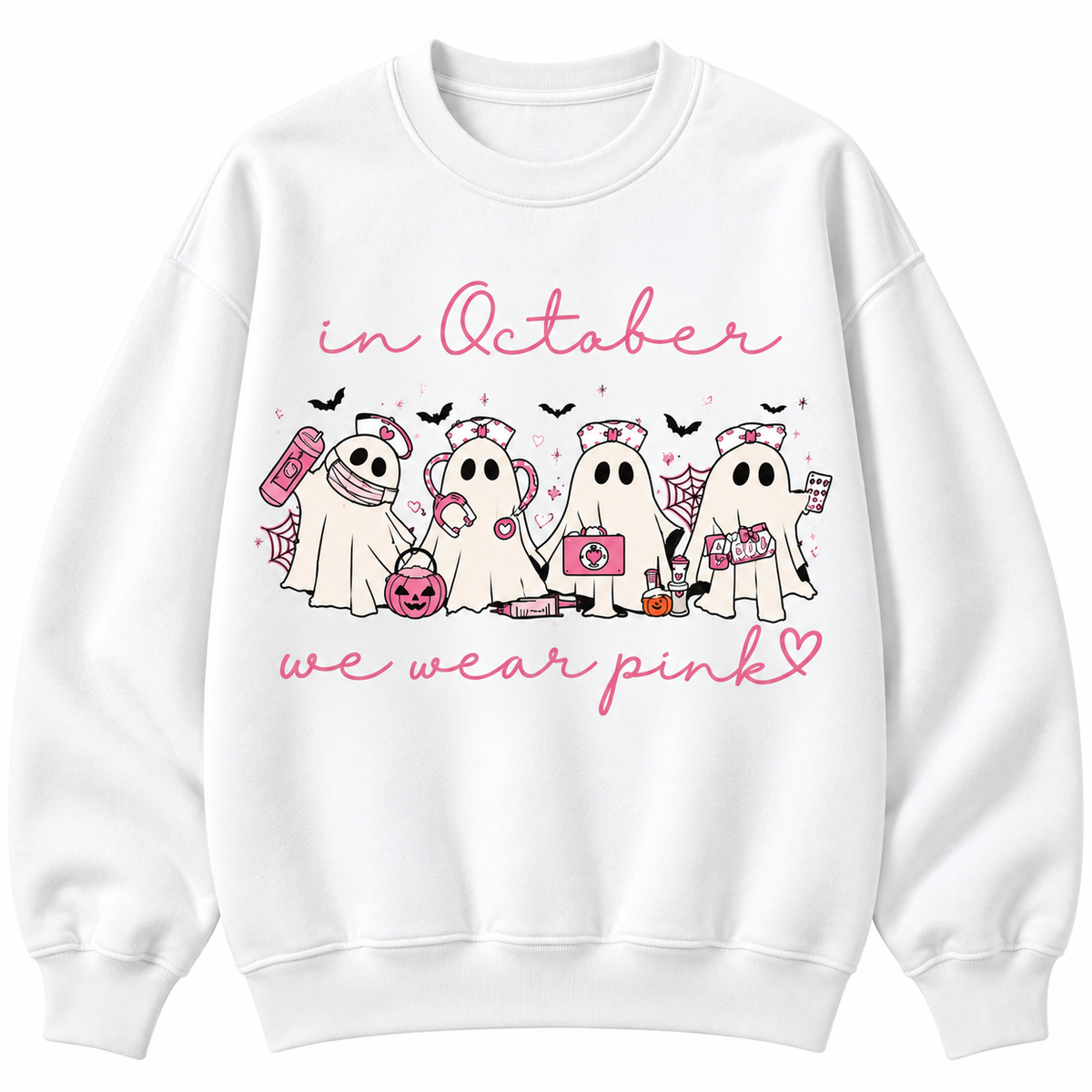 In October We Wear Pink Ghost Nurse Sweatshirt & Hoodie