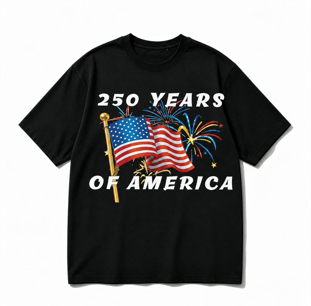 AMERICA 250TH ANNIVERSARY FLAG & FIREWORKS GRAPHIC T-SHIRT