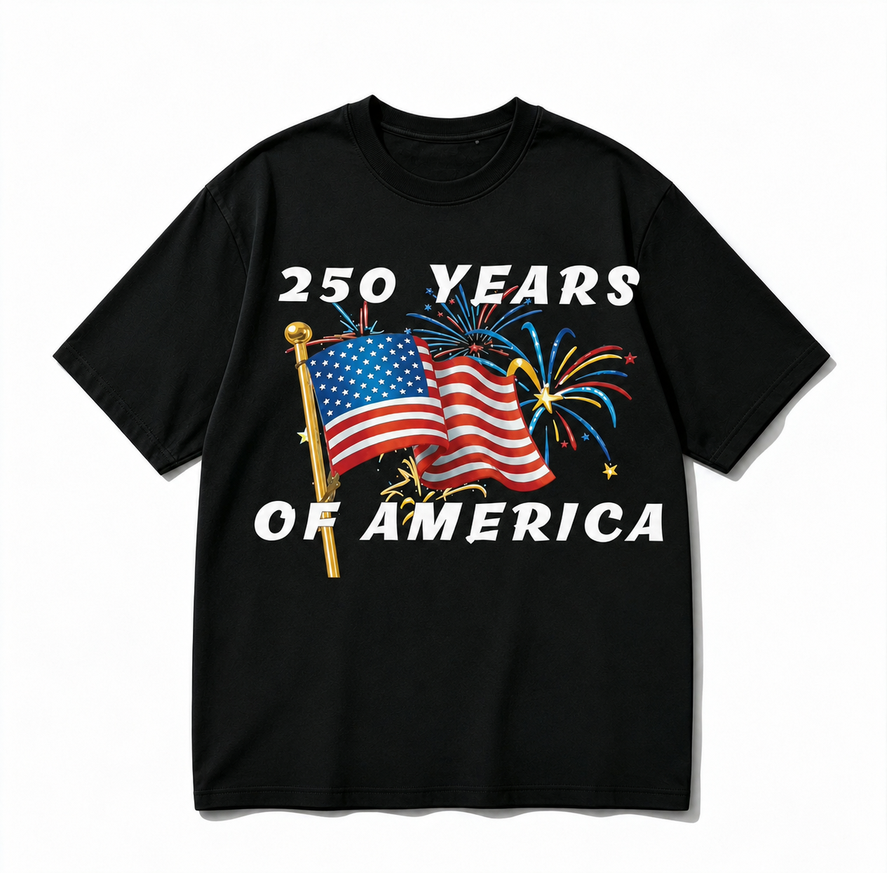 AMERICA 250TH ANNIVERSARY FLAG & FIREWORKS GRAPHIC T-SHIRT