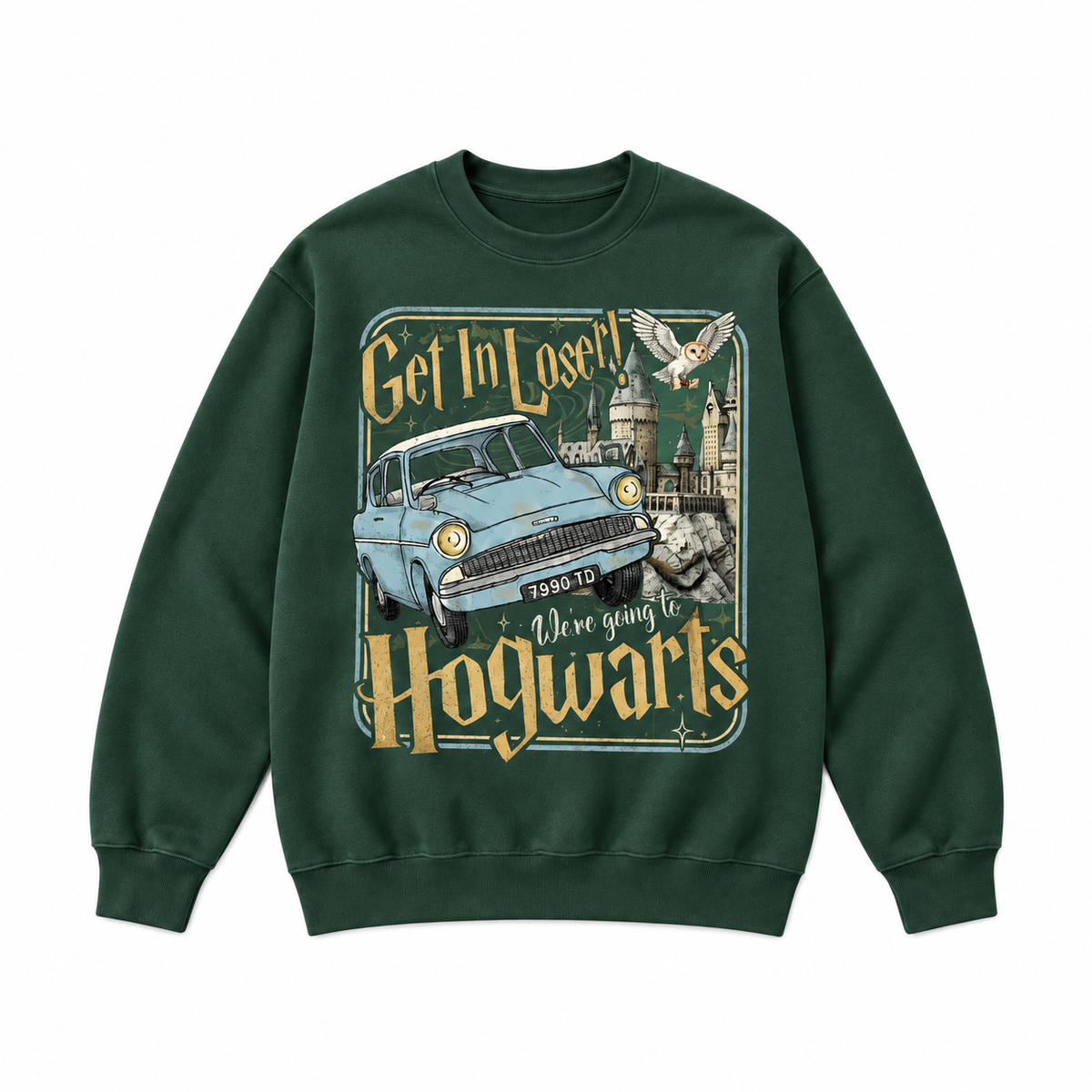 Vintage Magic Flying Car Castle Graphic Apparel