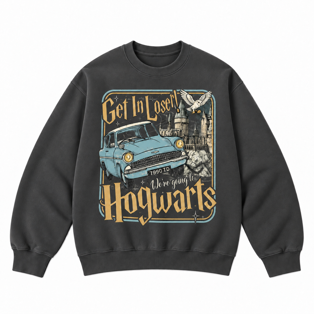 Vintage Magic Flying Car Castle Graphic Apparel