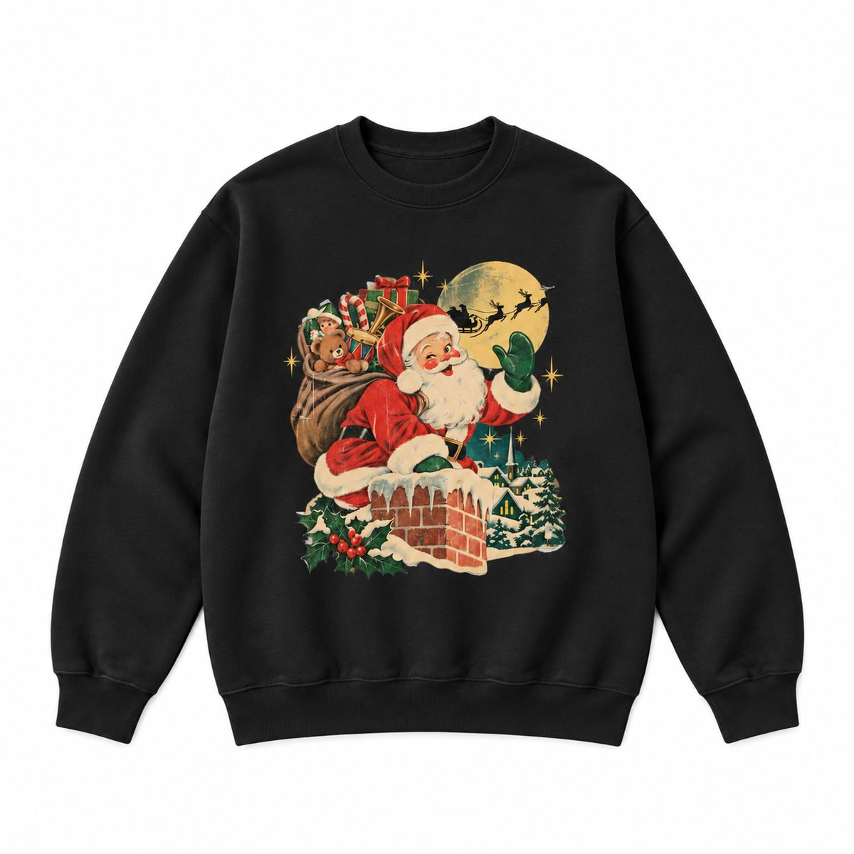 Vintage Santa Christmas Night Graphic Apparel