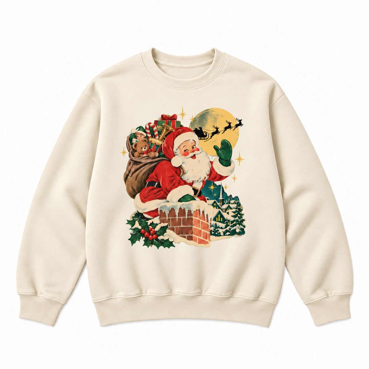 Vintage Santa Christmas Night Graphic Apparel