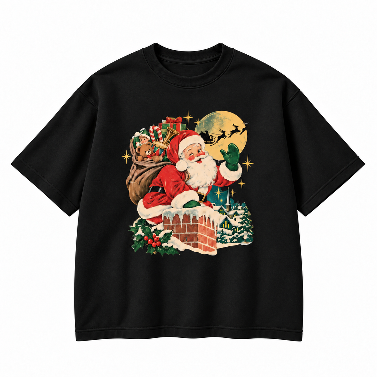 Vintage Santa Christmas Night Graphic Apparel