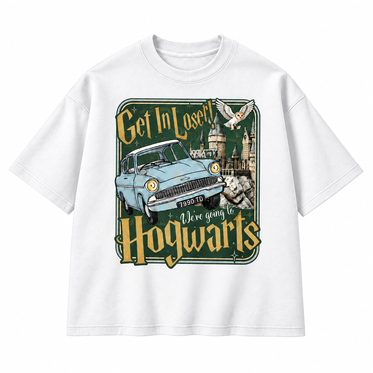 Vintage Magic Flying Car Castle Graphic Apparel