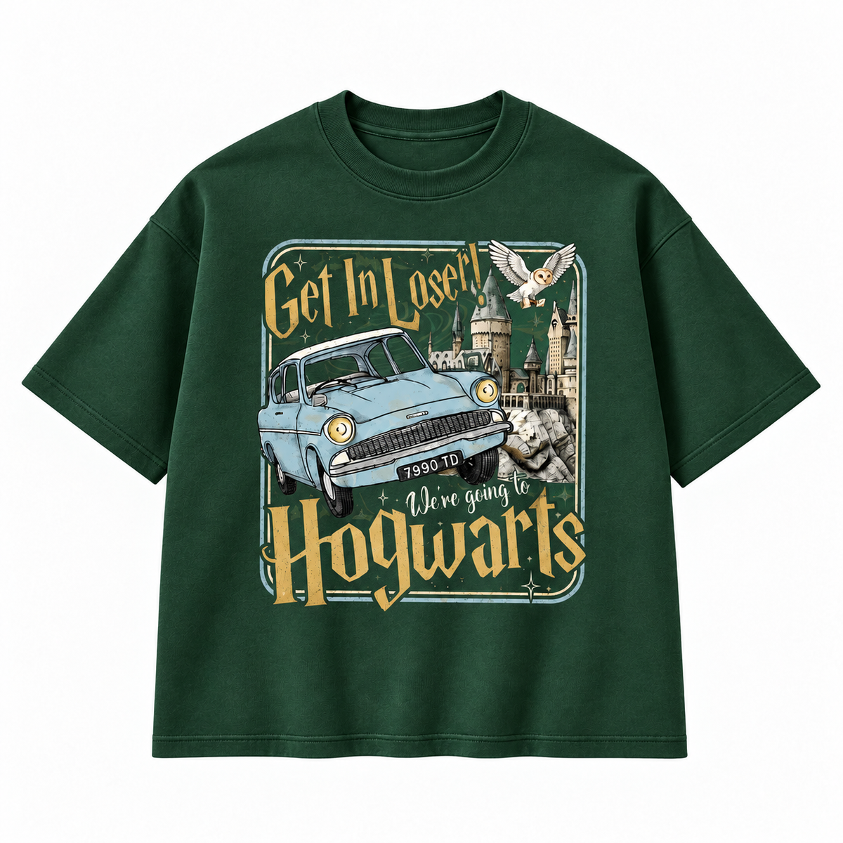 Vintage Magic Flying Car Castle Graphic Apparel
