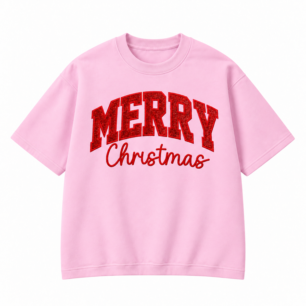 Merry Christmas Glitter Embroidered Holiday Apparel