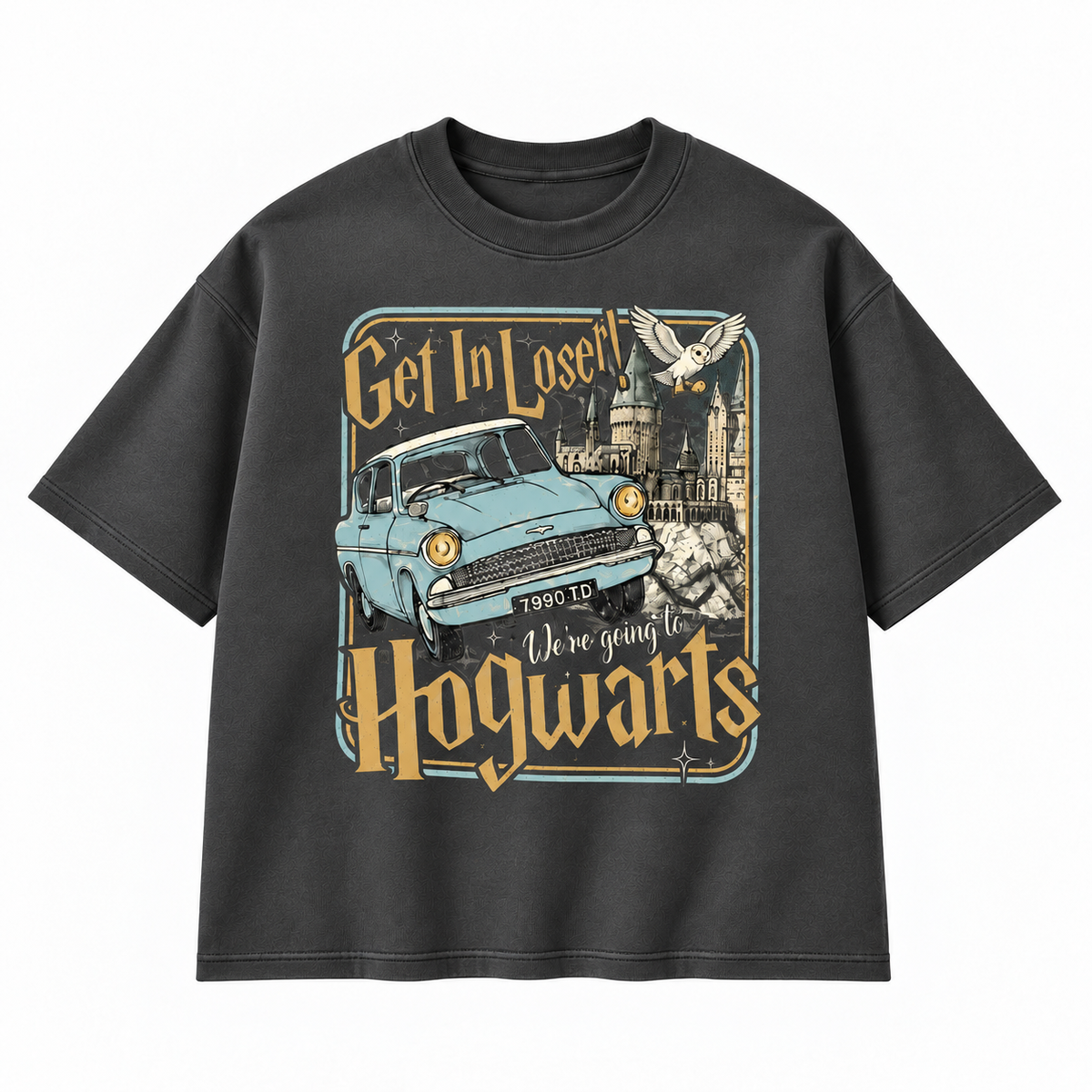 Vintage Magic Flying Car Castle Graphic Apparel