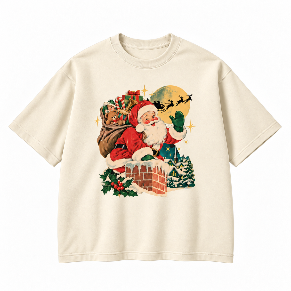 Vintage Santa Christmas Night Graphic Apparel