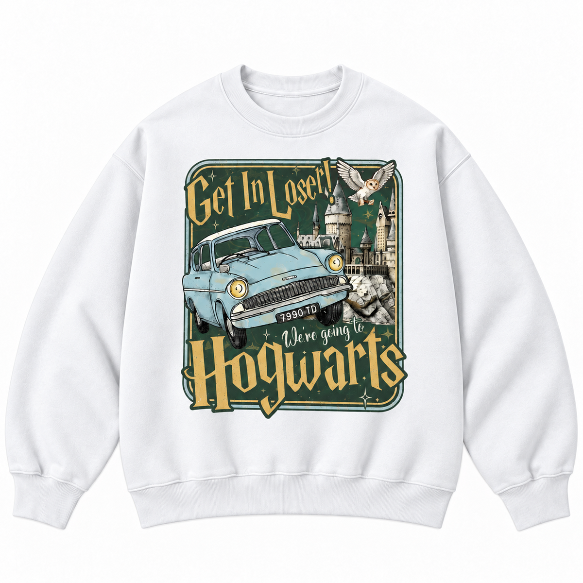 Vintage Magic Flying Car Castle Graphic Apparel