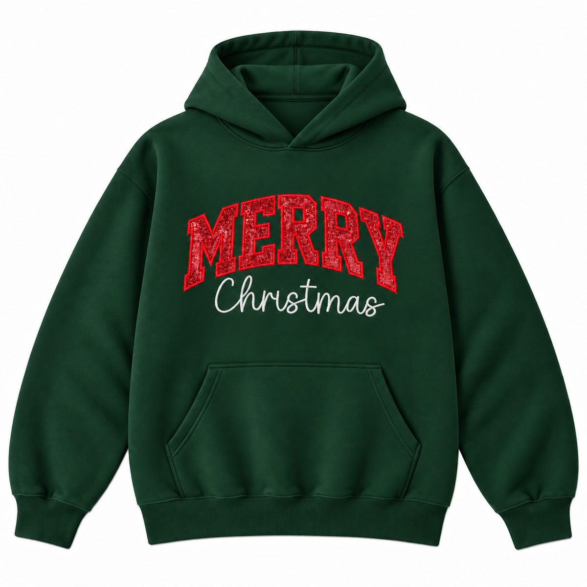 Merry Christmas Glitter Embroidered Holiday Apparel
