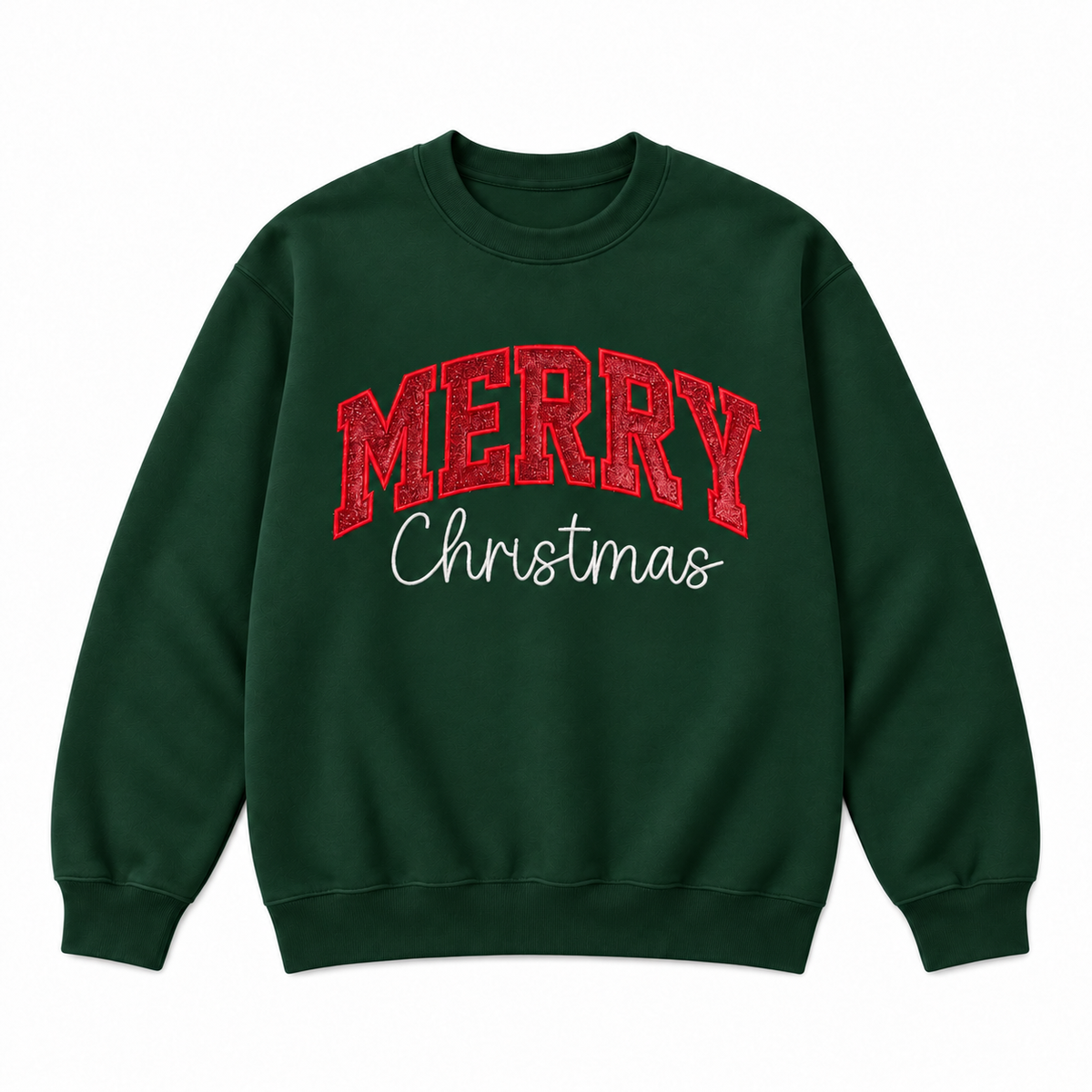 Merry Christmas Glitter Embroidered Holiday Apparel