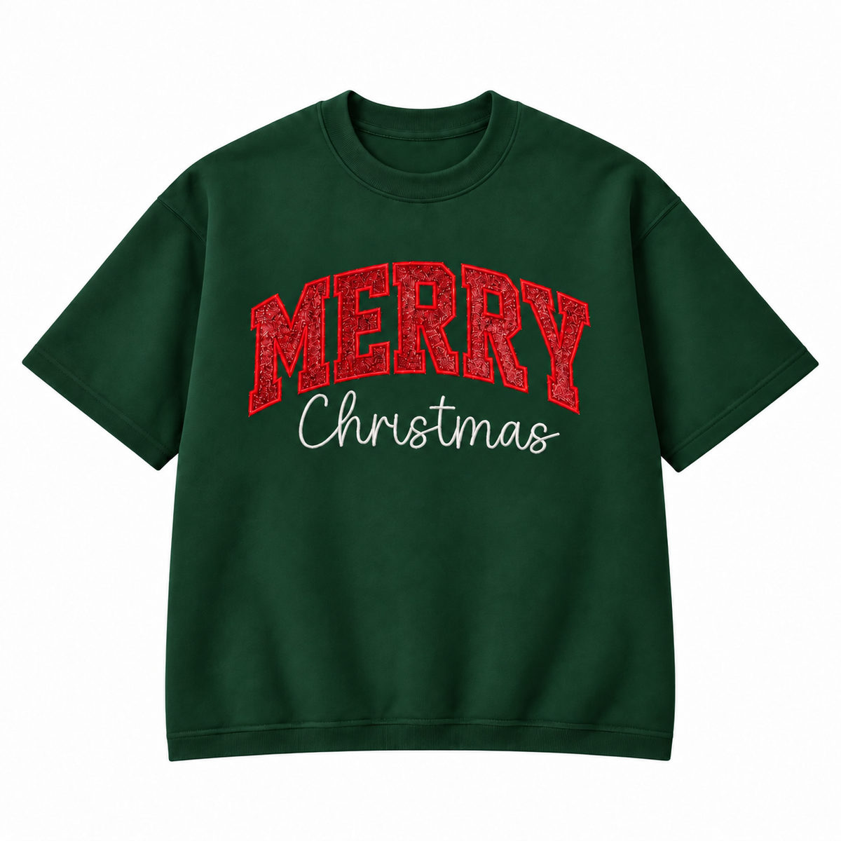 Merry Christmas Glitter Embroidered Holiday Apparel