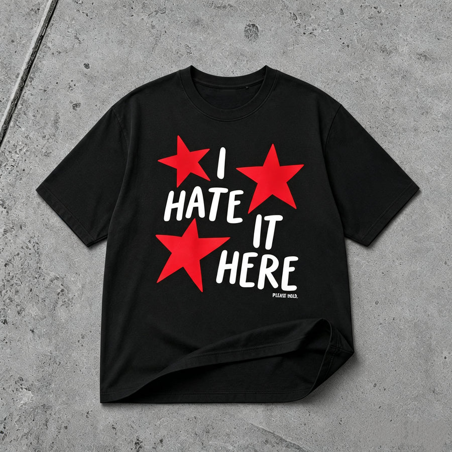 I Hate It Here funny slogan boxy crop graphic T-shirt