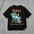 Relax Nothing Is Under Control funny raccoon graphic T-shirt black tee