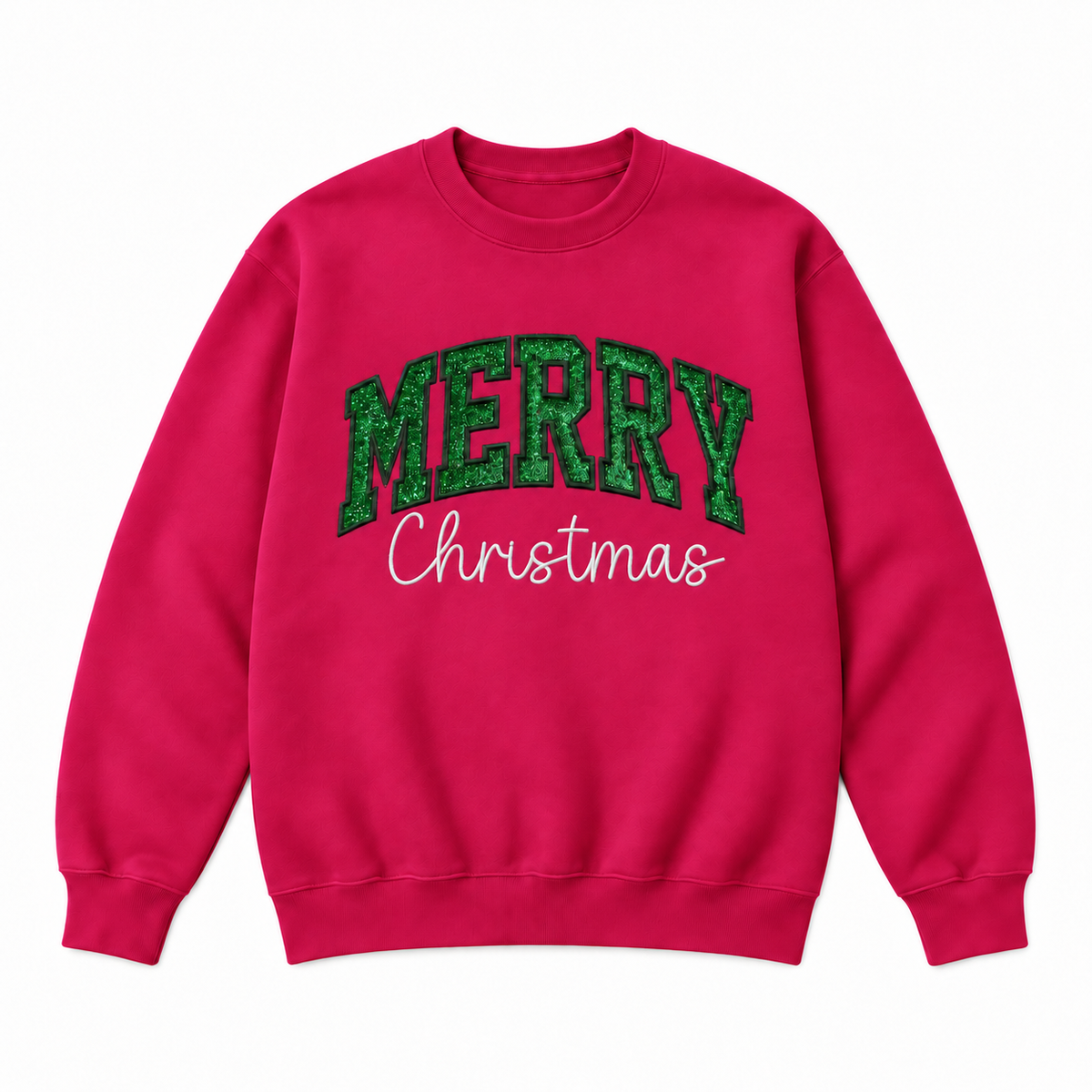 Merry Christmas Glitter Embroidered Holiday Apparel