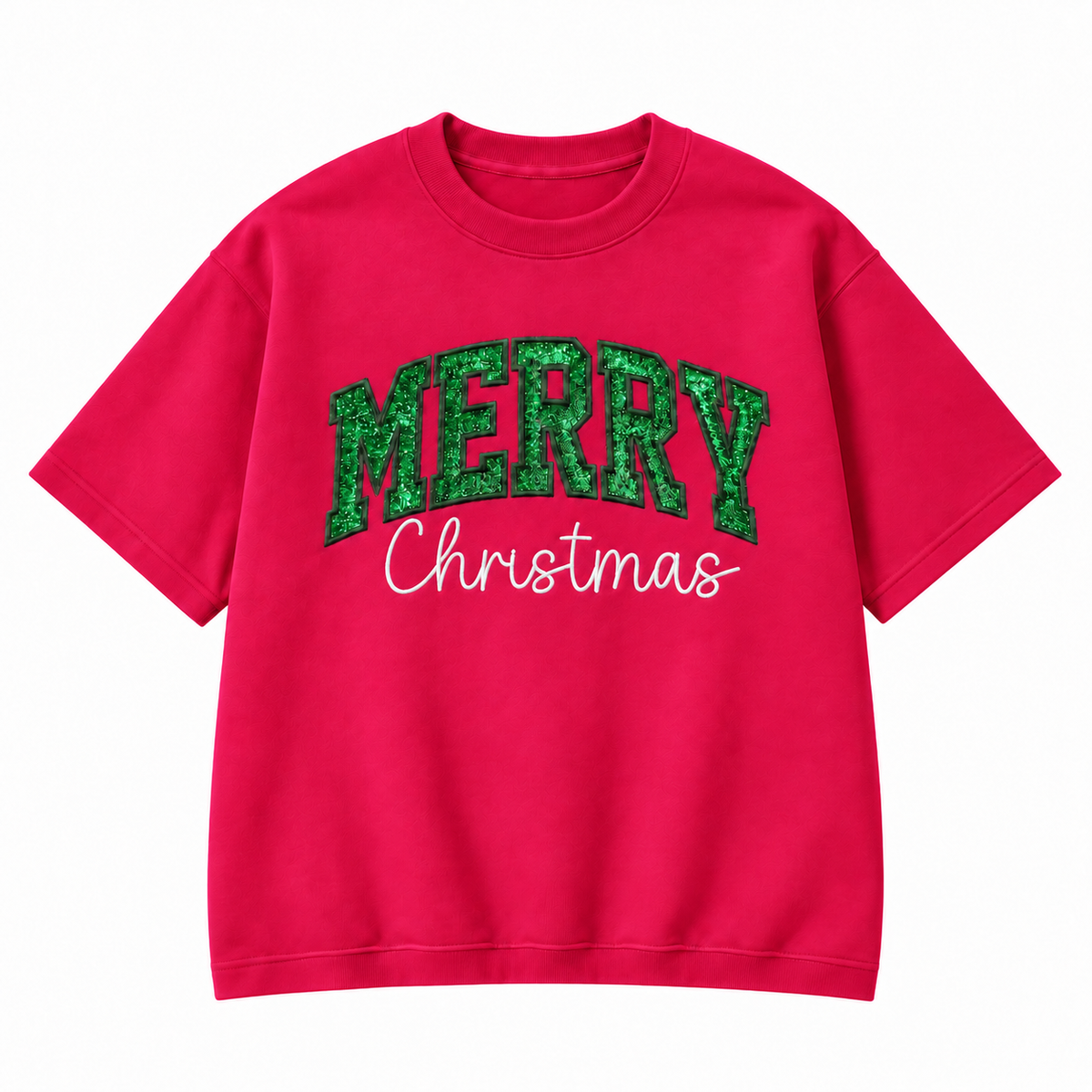 Merry Christmas Glitter Embroidered Holiday Apparel