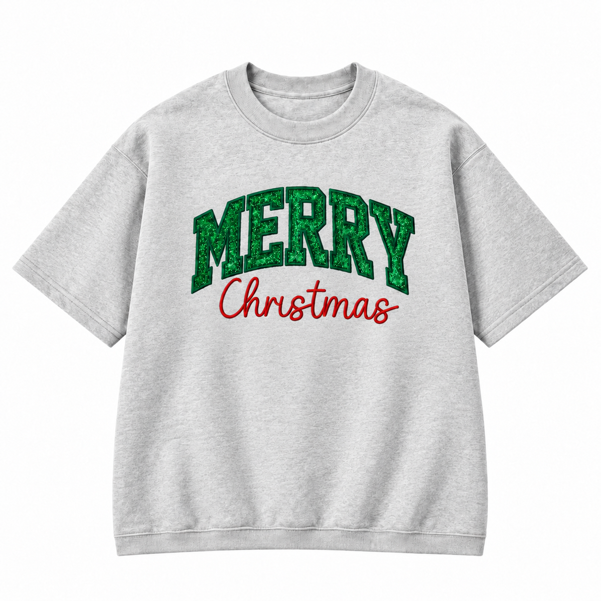 Merry Christmas Glitter Embroidered Holiday Apparel