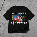 America 250th anniversary patriotic flag and fireworks graphic T-shirt black tee